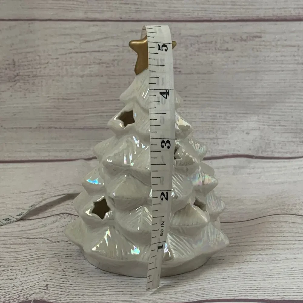 Vintage American Greetings White Iridescent Ceramic Christmas Tree Candle Holder